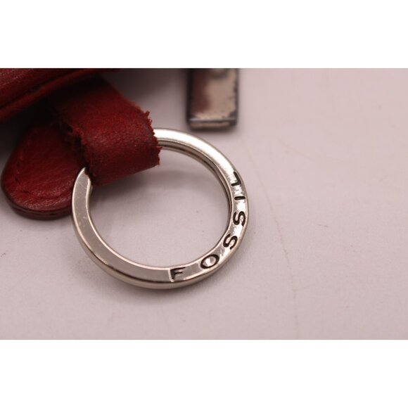 Fossil Red Genuine Leather Mini Coin Purse Wallet Zippers Pockets w/ Key Ring - Picture 7 of 10